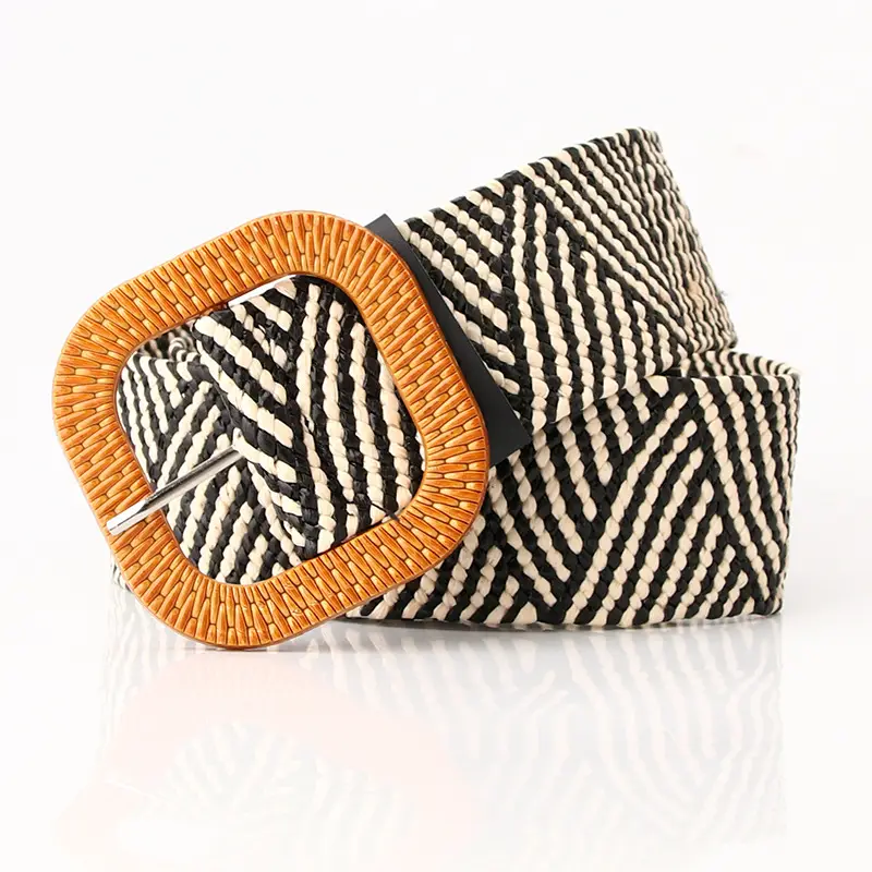 Women's Imitation Straw Belt with Round Buckle Design - Image 5