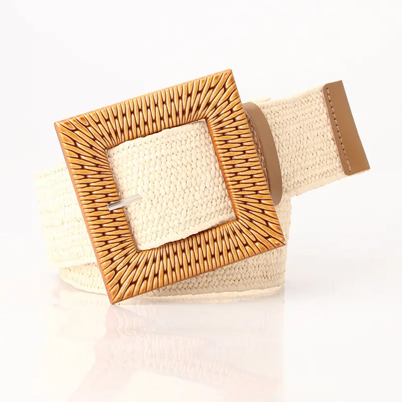 Women's Imitation Straw Belt with Round Buckle Design - Image 7