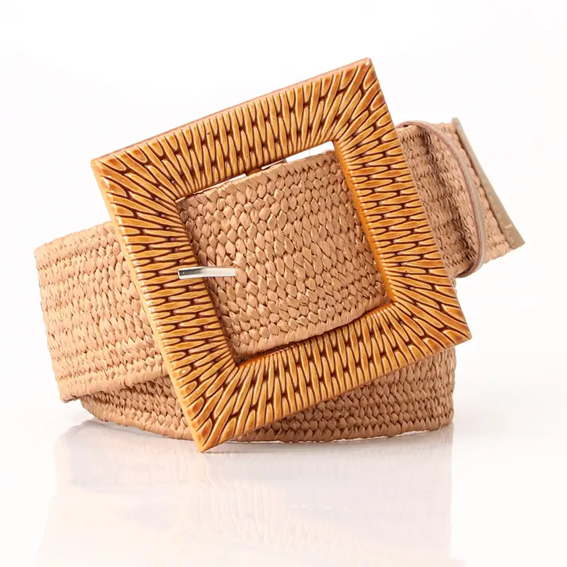 Women's Imitation Straw Belt with Round Buckle Design - Image 8