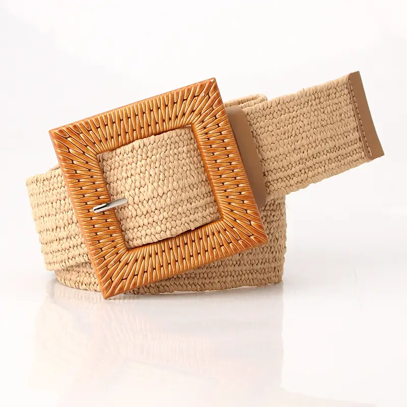Women's Imitation Straw Belt with Round Buckle Design - Image 9