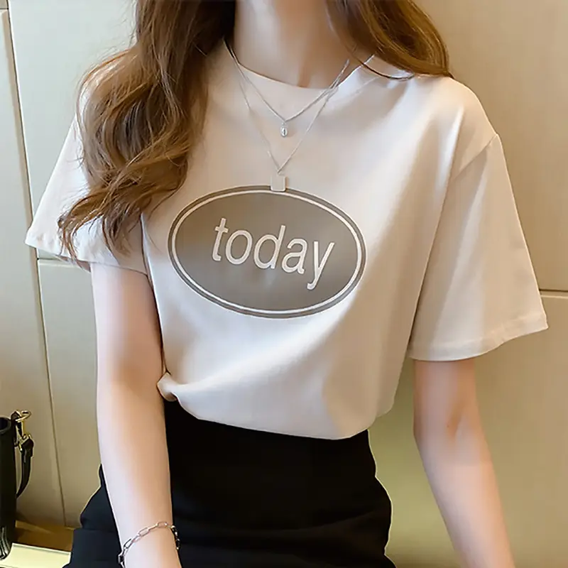 Women Pink T-Shirt with "Moday" Print 2025 Korean Style