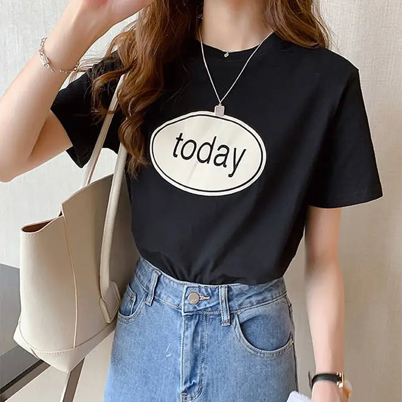 Women Pink T-Shirt with "Moday" Print 2025 Korean Style
