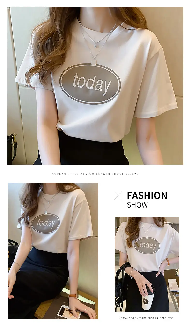 Women Pink T-Shirt with "Moday" Print 2025 Korean Style — feature 10