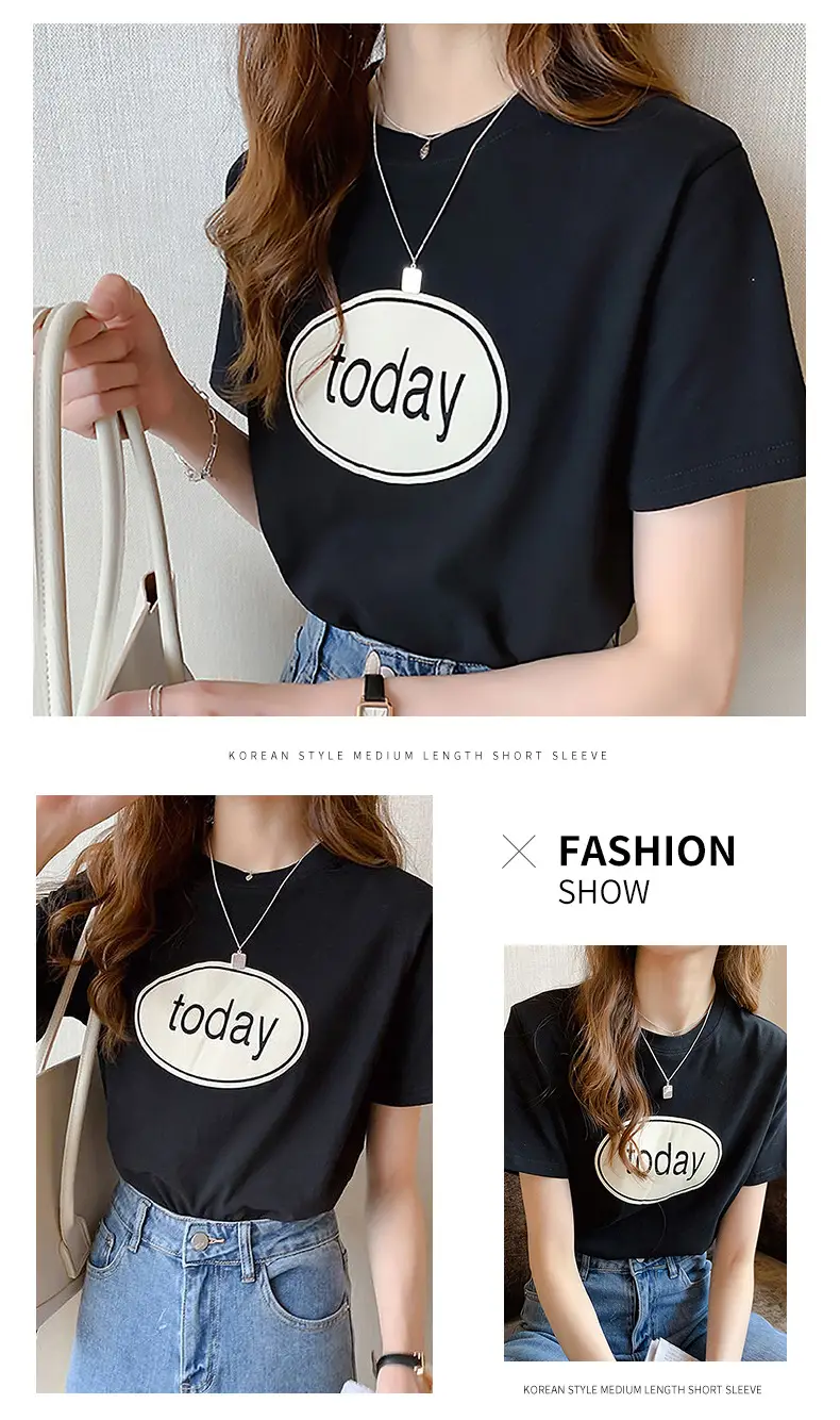 Women Pink T-Shirt with "Moday" Print 2025 Korean Style — feature 12