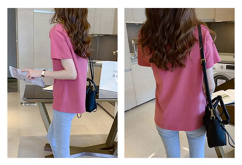 Women Pink T-Shirt with "Moday" Print 2025 Korean Style — feature 7