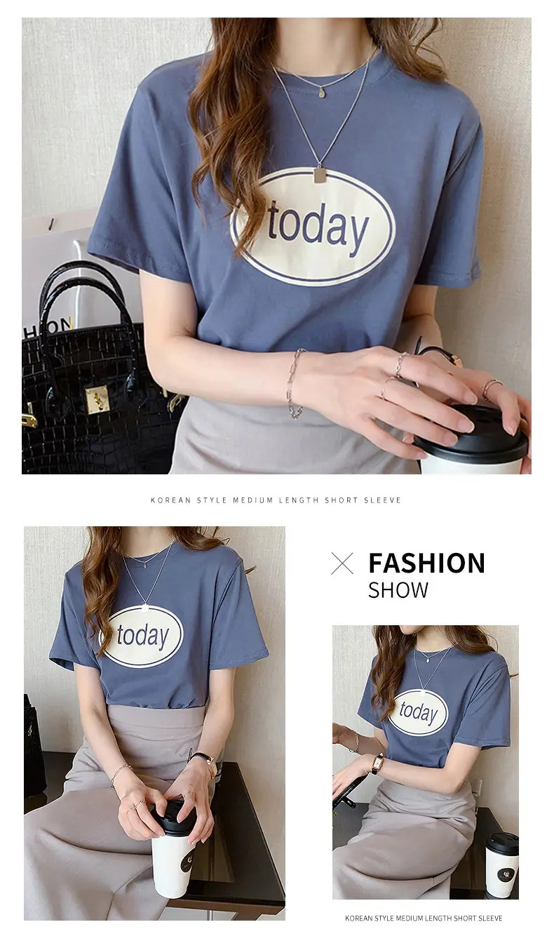 Women Pink T-Shirt with "Moday" Print 2025 Korean Style — feature 8