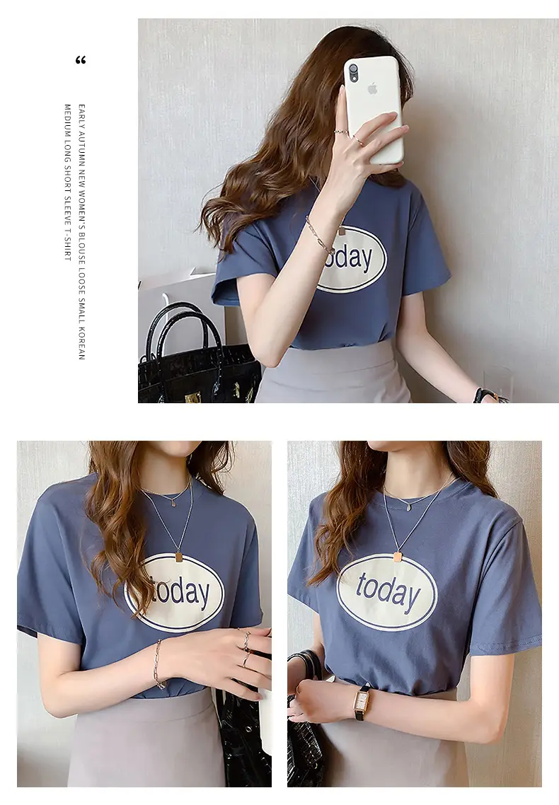 Women Pink T-Shirt with "Moday" Print 2025 Korean Style — feature 9