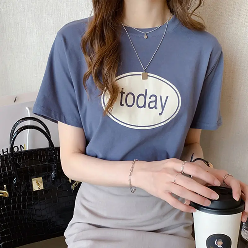 Women Pink T-Shirt with "Moday" Print 2025 Korean Style
