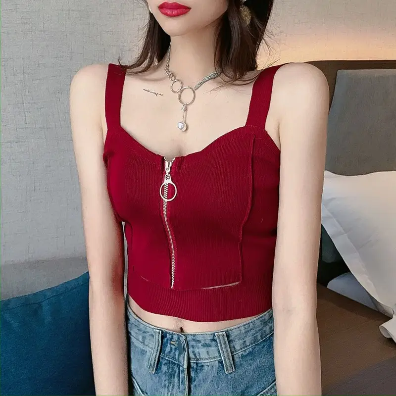 Red Knitted Summer Top with Zip Front - Image 8