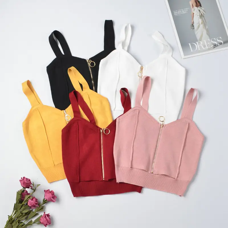 Red Knitted Summer Top with Zip Front — feature 1