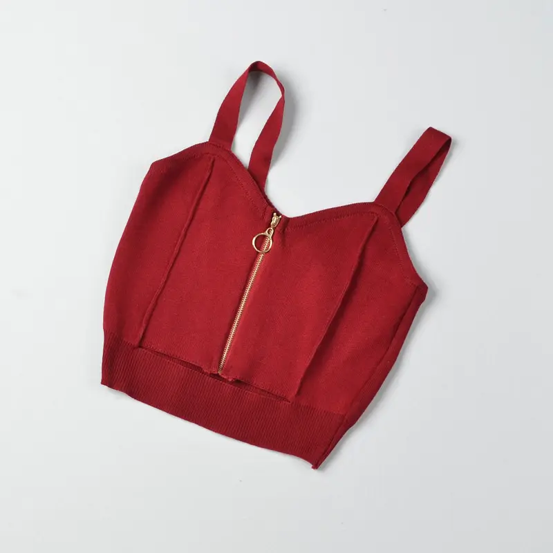 Red Knitted Summer Top with Zip Front — feature 10