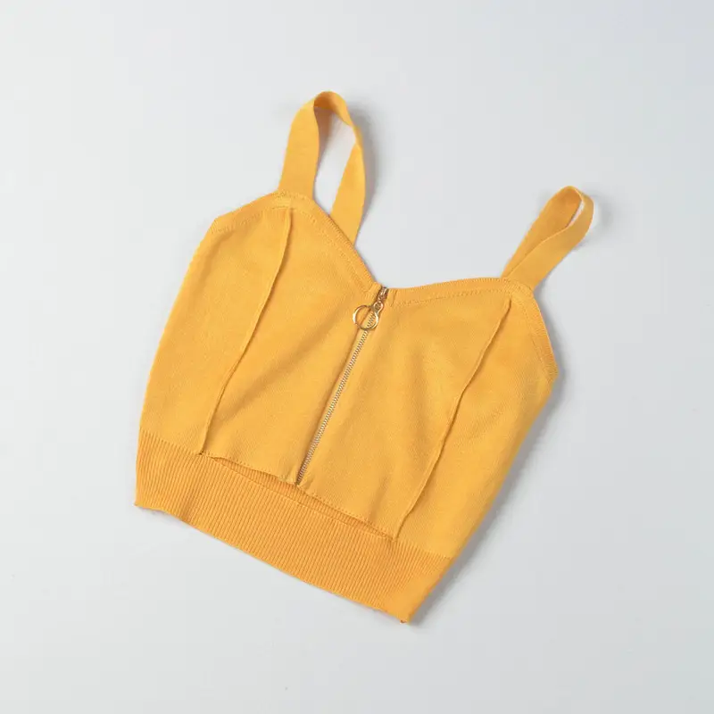 Red Knitted Summer Top with Zip Front — feature 12