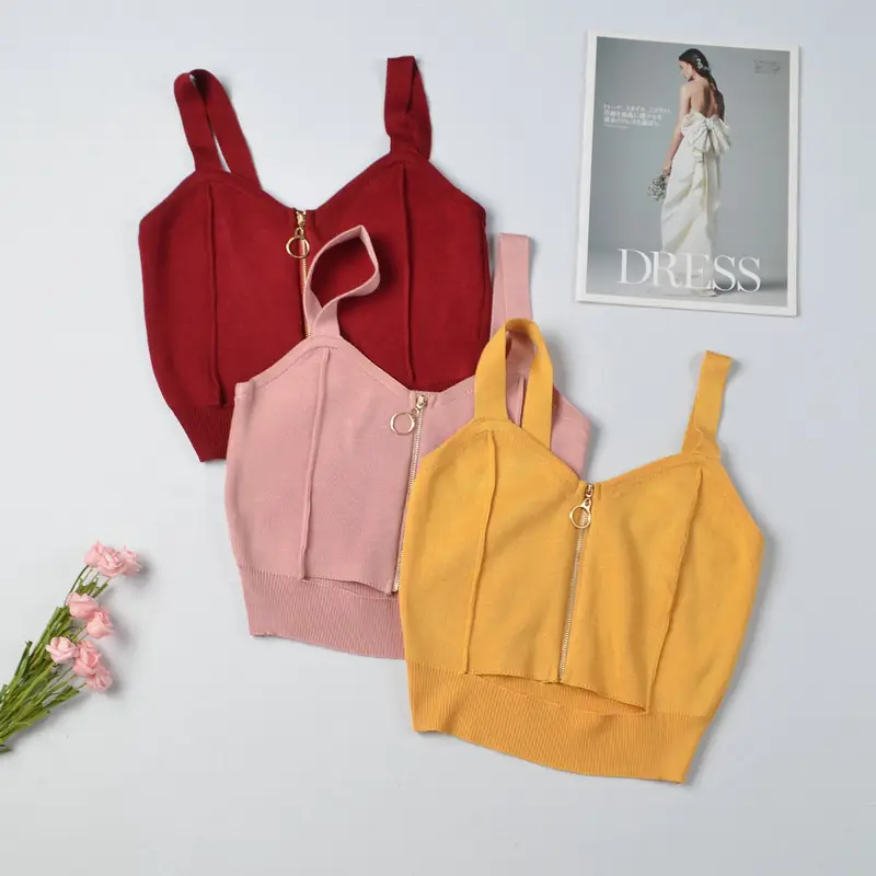 Red Knitted Summer Top with Zip Front — feature 7