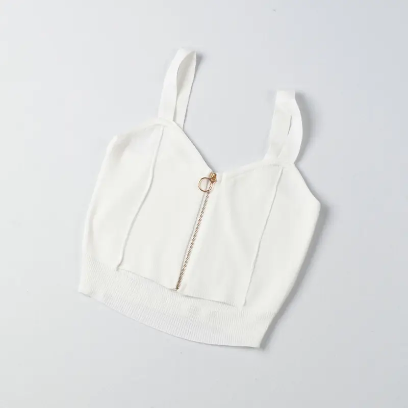 Red Knitted Summer Top with Zip Front — feature 9