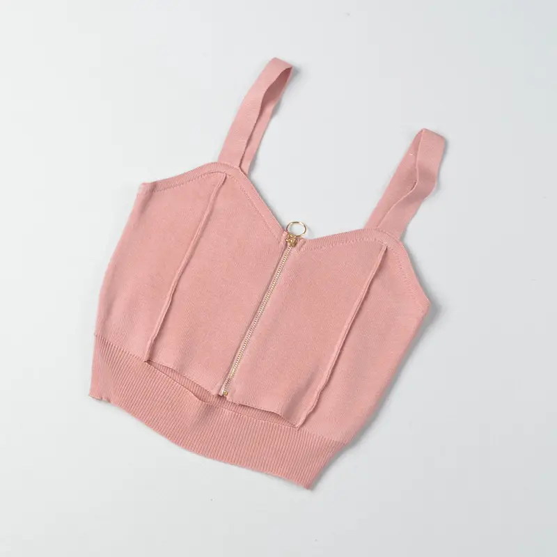 Red Knitted Summer Top with Zip Front - Image 2