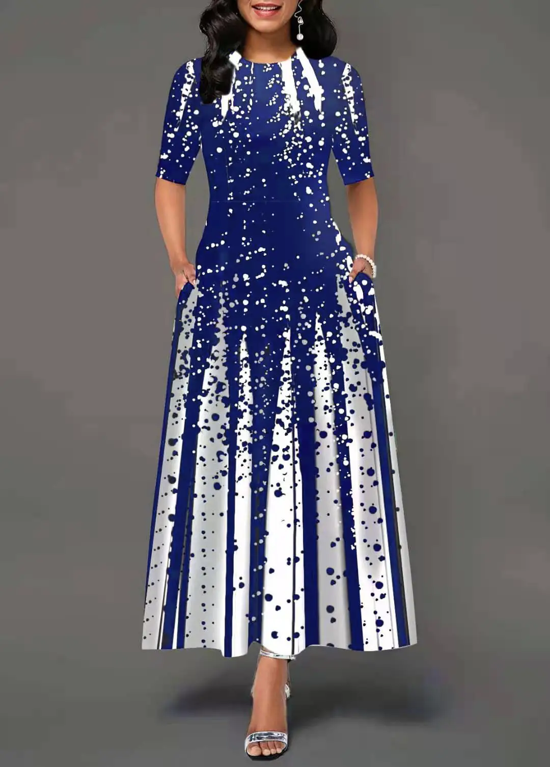 Purple Printed Sleeveless Gown Dress for Women
