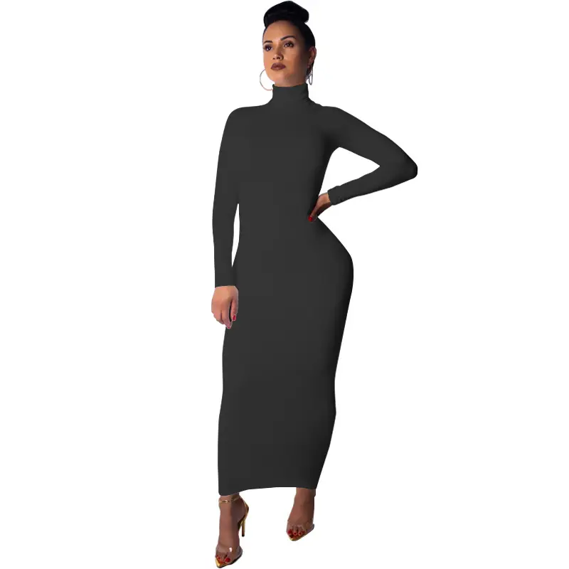 Women's 2025 Long Sleeve High Collar Dress Yellow