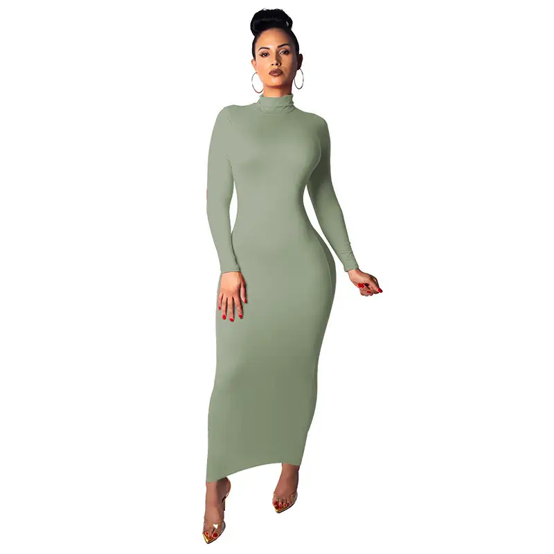 Women's 2025 Long Sleeve High Collar Dress Yellow