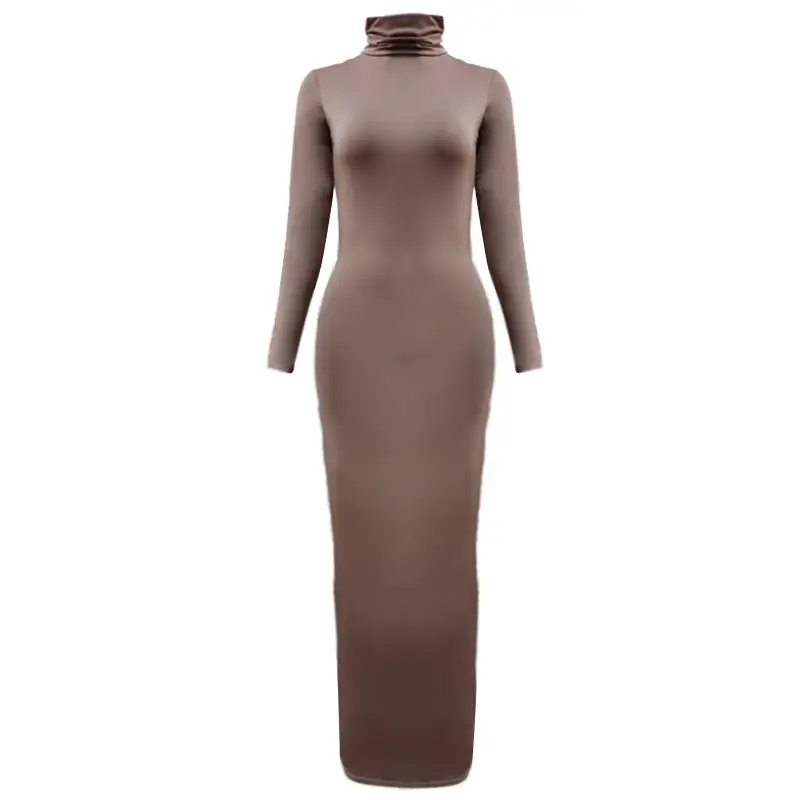 Women's 2025 Long Sleeve High Collar Dress Yellow