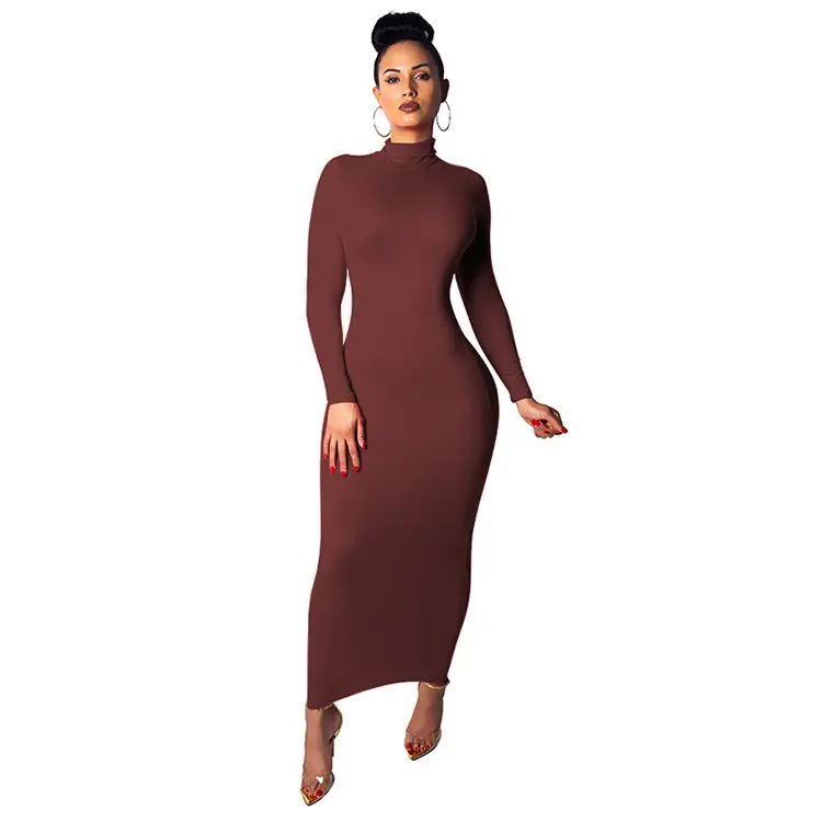 Women's 2025 Long Sleeve High Collar Dress Yellow