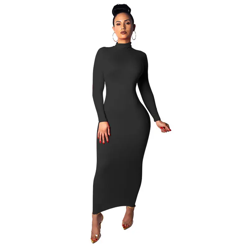 Women's 2025 Long Sleeve High Collar Dress Yellow