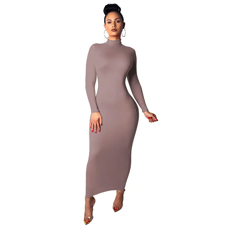 Women's 2025 Long Sleeve High Collar Dress Yellow