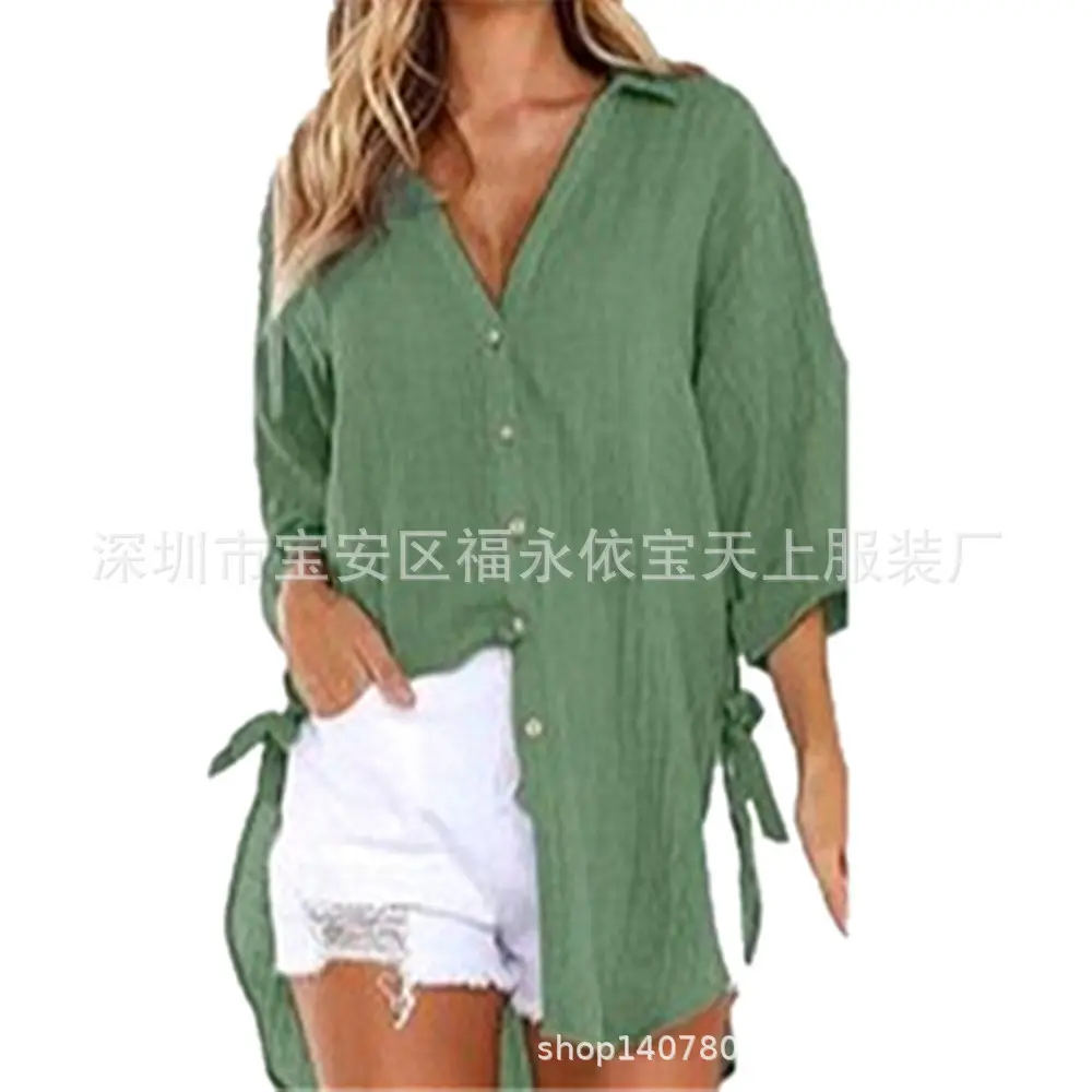 Green Linen Crossbody Shirt for Women 2024 Spring Summer