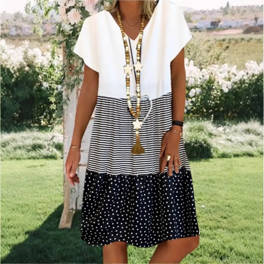 V-Neck Striped Short Sleeve Dress Women 2026 - Image 5