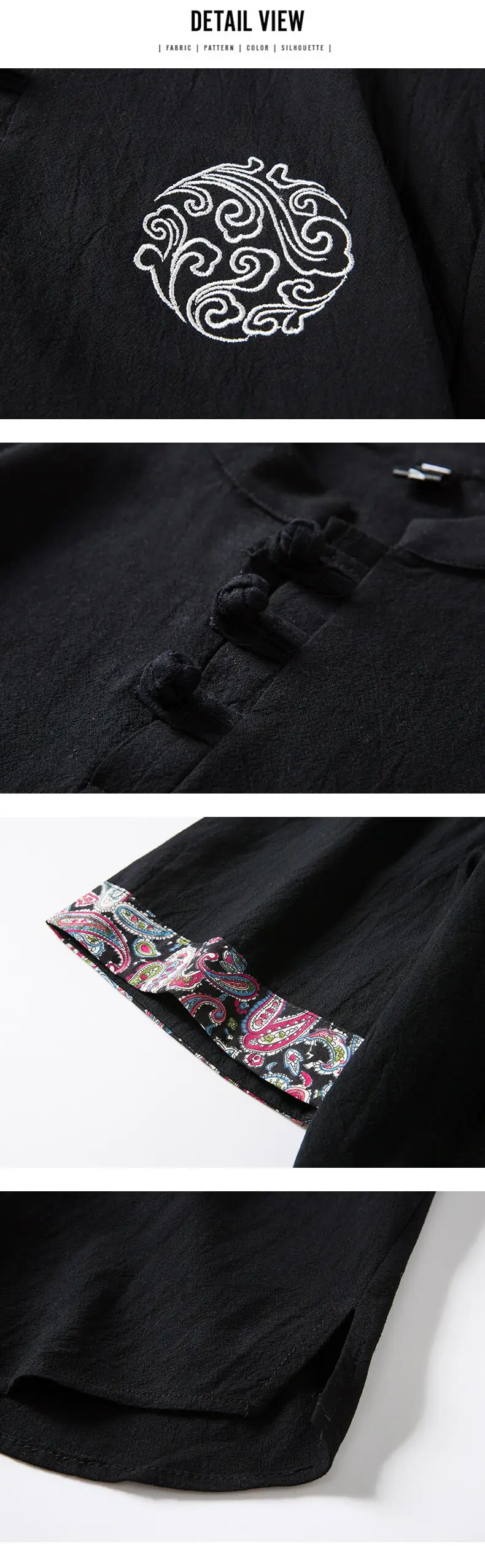 Men Linen V-Neck T-Shirt Loose Half Sleeve Chinese Style — feature 7