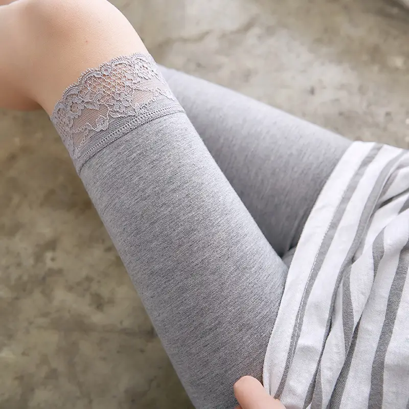 Gray Lace Cotton Inner Tights Large Size Women - Image 4