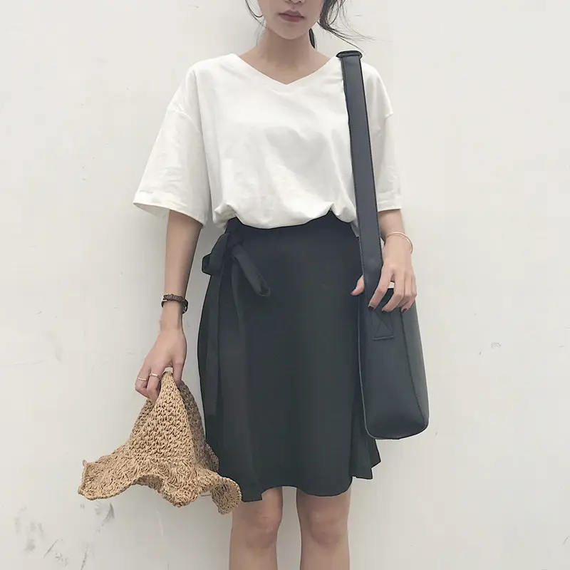 White V-Neck T-Shirt Women Summer Slimming Loose Top - Image 5
