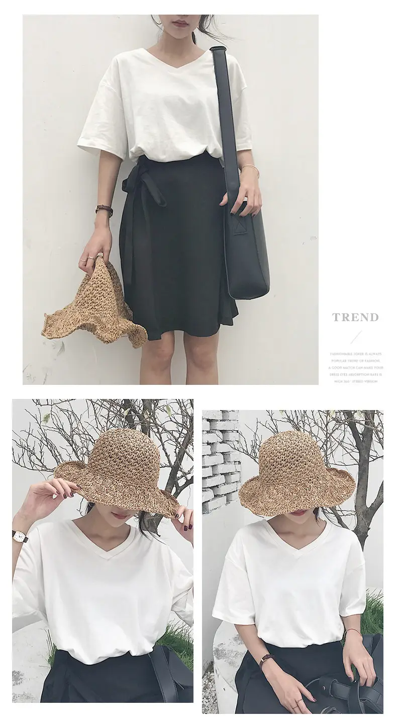 White V-Neck T-Shirt Women Summer Slimming Loose Top — feature 6