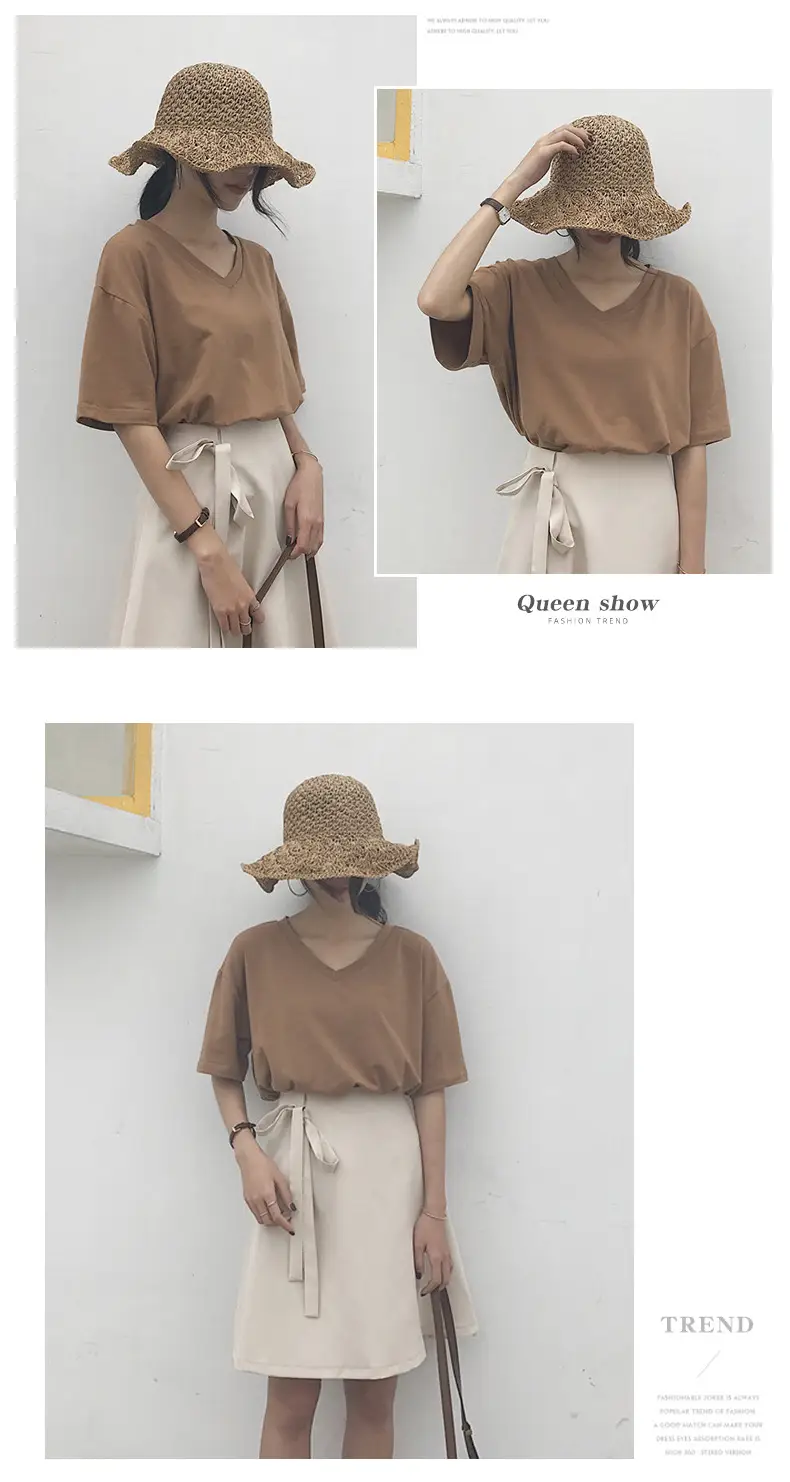 White V-Neck T-Shirt Women Summer Slimming Loose Top — feature 8