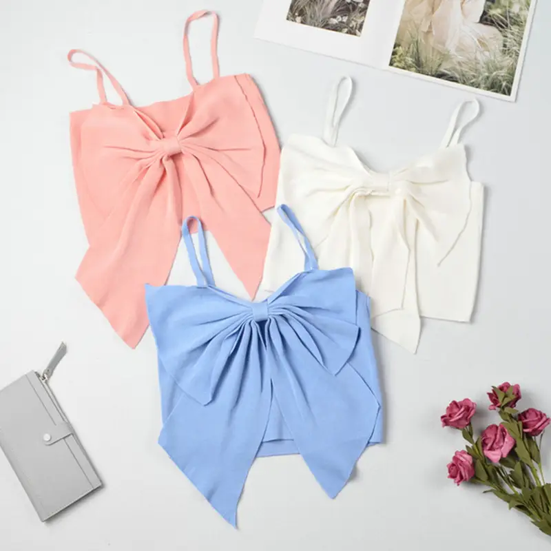 White Bowknot Knitted Sling Top for Women - Image 7