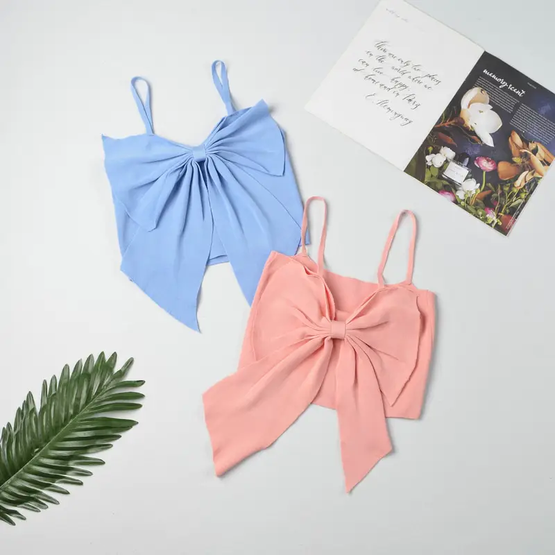 White Bowknot Knitted Sling Top for Women — feature 4