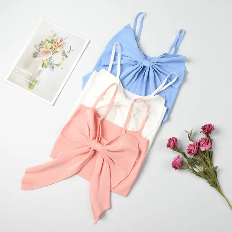White Bowknot Knitted Sling Top for Women — feature 5