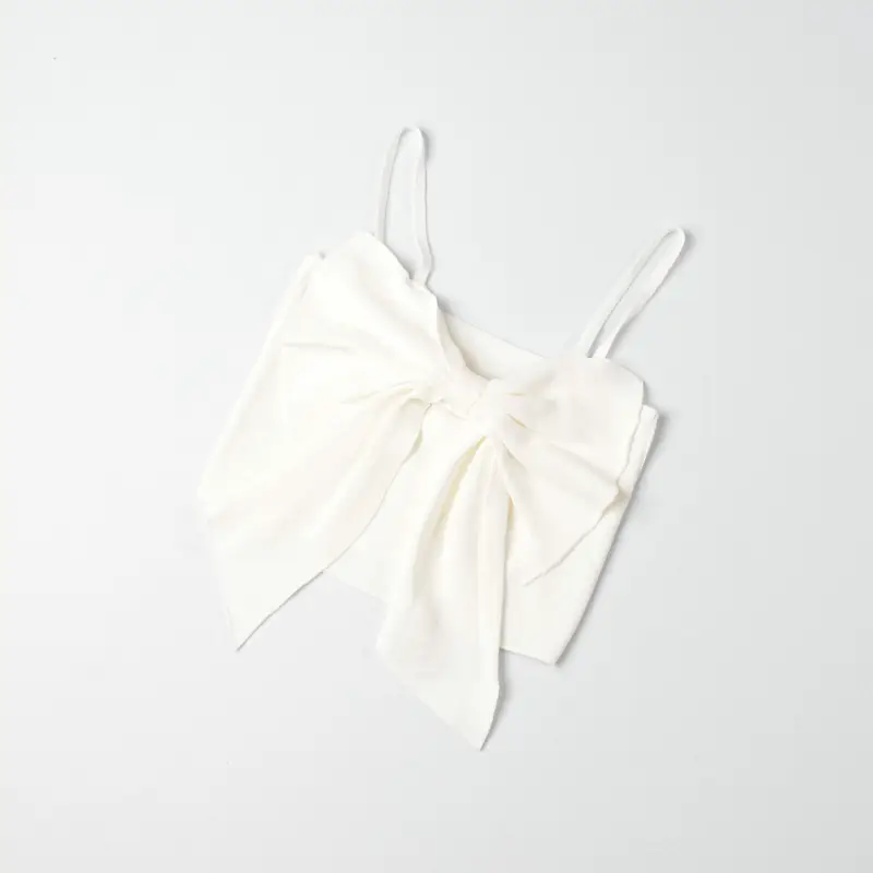 White Bowknot Knitted Sling Top for Women — feature 7