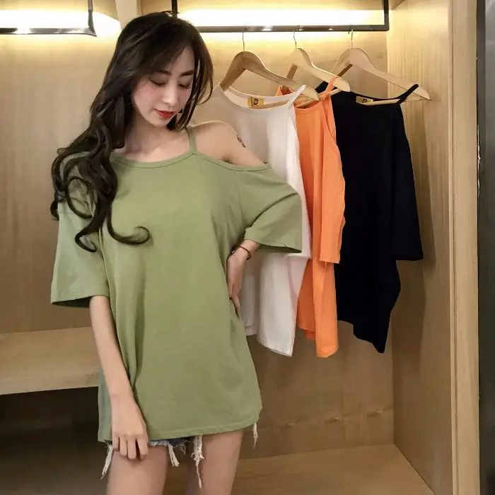 Black Off-Shoulder Women's T-Shirt Mid-Length Summer Dress - Image 5