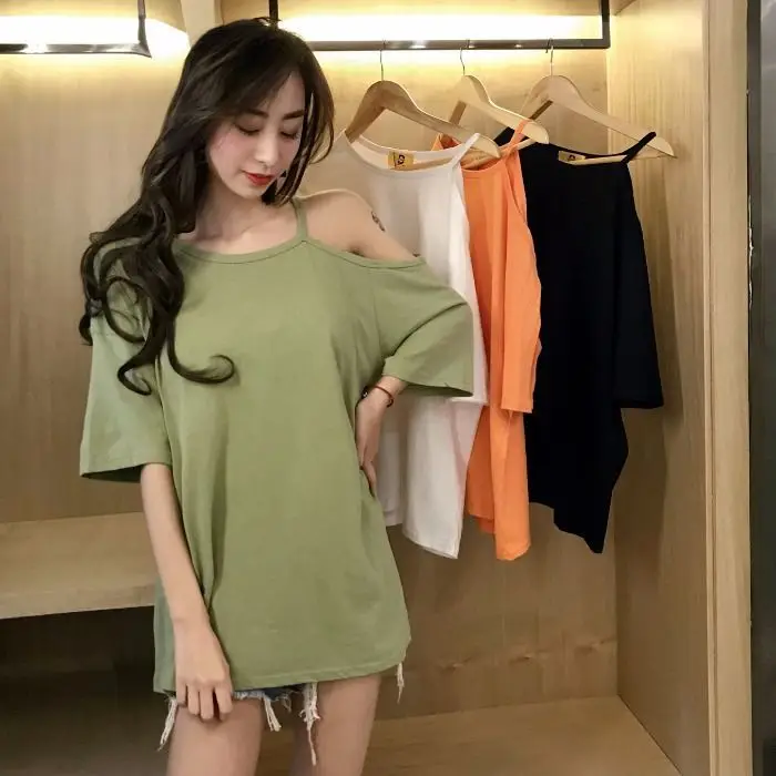Black Off-Shoulder Women's T-Shirt Mid-Length Summer Dress — feature 20