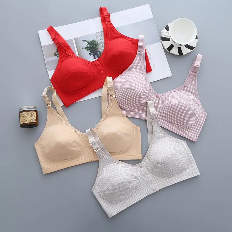 Buming year ago, middle-aged and elderly vest with buckle, breathable big red nursing bra, adjustable shoulder strap, middle-aged and elderly underwear