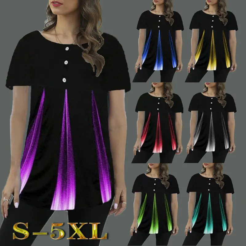 Women Gradient Printed T-Shirt Black Green Short Sleeve