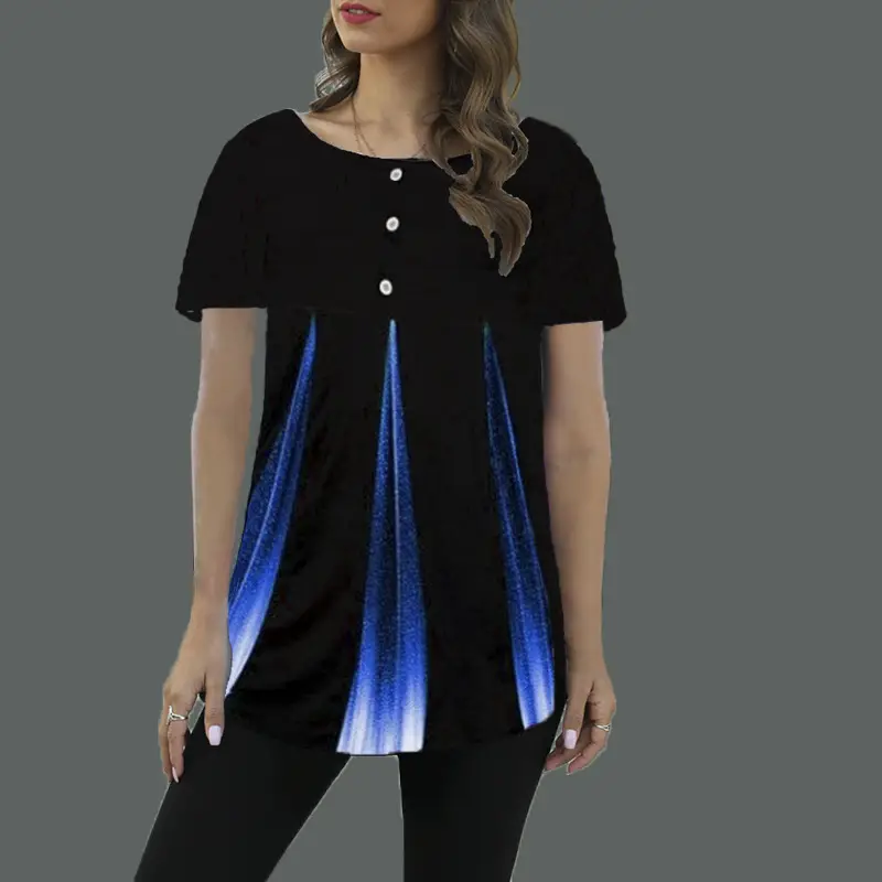 Women Gradient Printed T-Shirt Black Green Short Sleeve