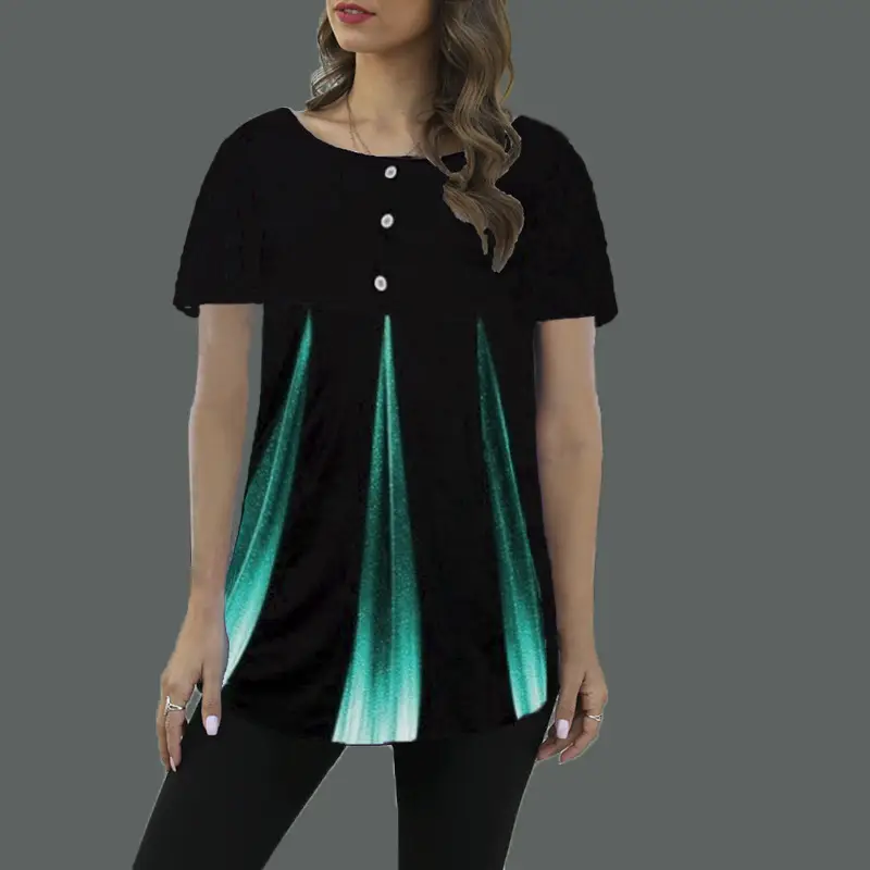 Women Gradient Printed T-Shirt Black Green Short Sleeve