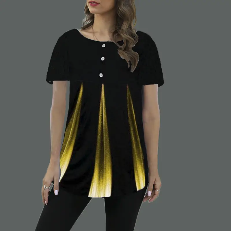 Women Gradient Printed T-Shirt Black Green Short Sleeve