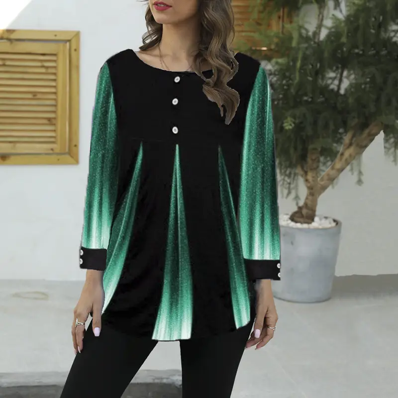 Women Gradient Printed T-Shirt Black Green Short Sleeve