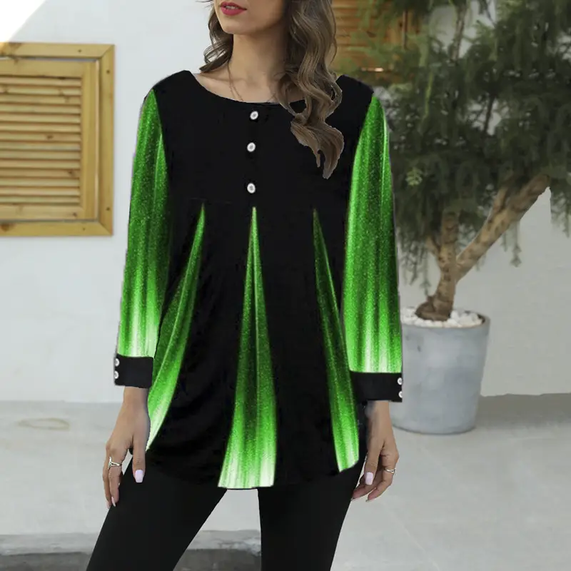Women Gradient Printed T-Shirt Black Green Short Sleeve