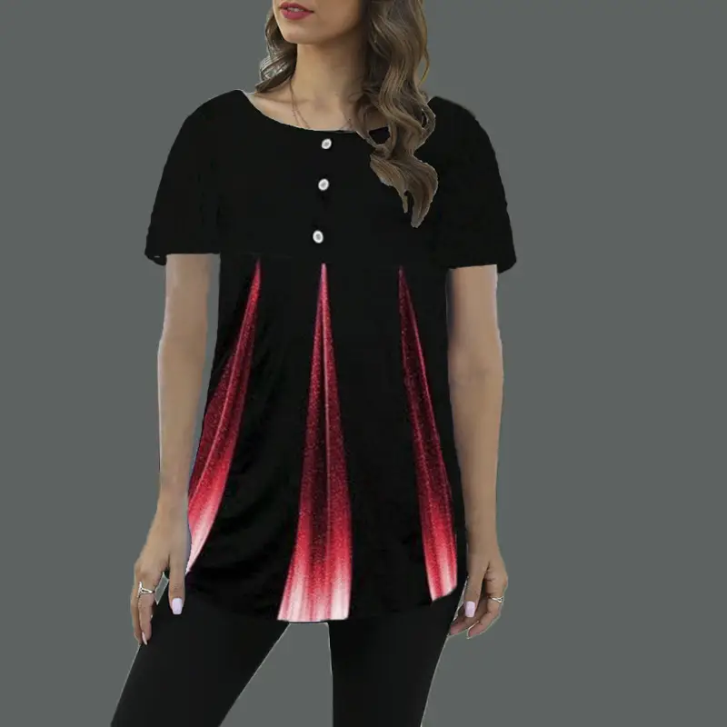 Women Gradient Printed T-Shirt Black Green Short Sleeve