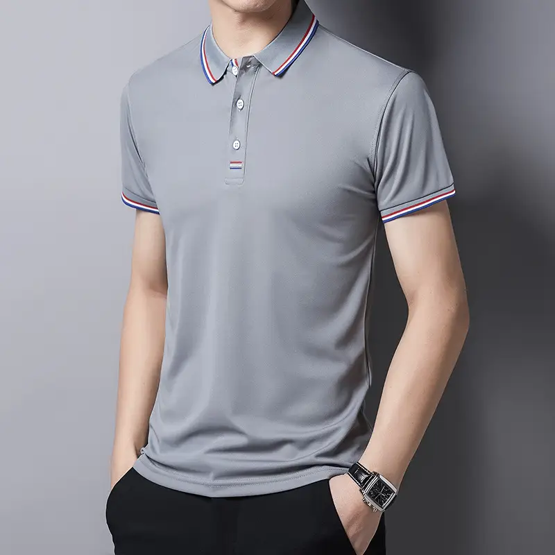 Men White Polo T-Shirt Short Sleeve Casual Business