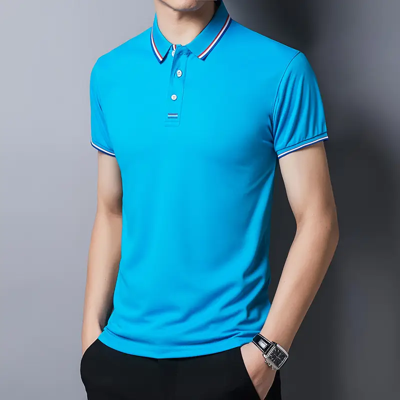 Men White Polo T-Shirt Short Sleeve Casual Business