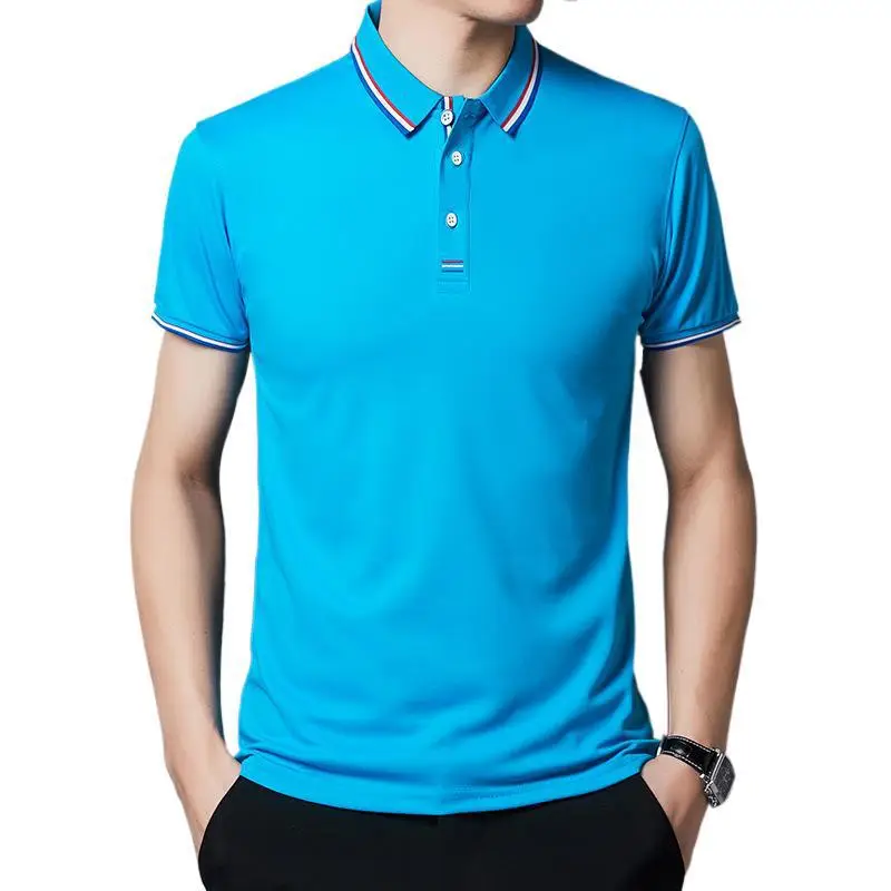 Men White Polo T-Shirt Short Sleeve Casual Business